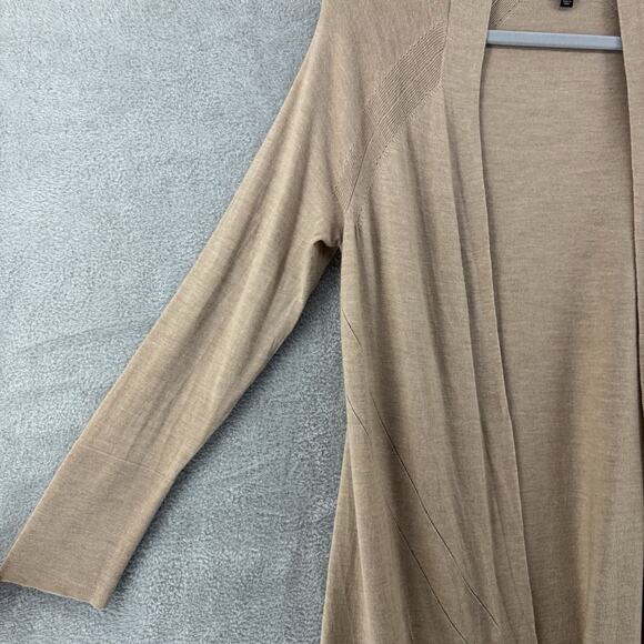 Talbots Sweater Womens L Camel Merino Wool Knit Long Open Front Cardigan V-Neck - Picture 5 of 13